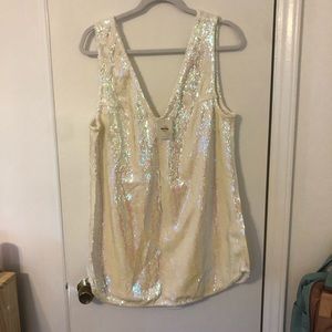 Free People White Iridescent Sequin Mini Dress